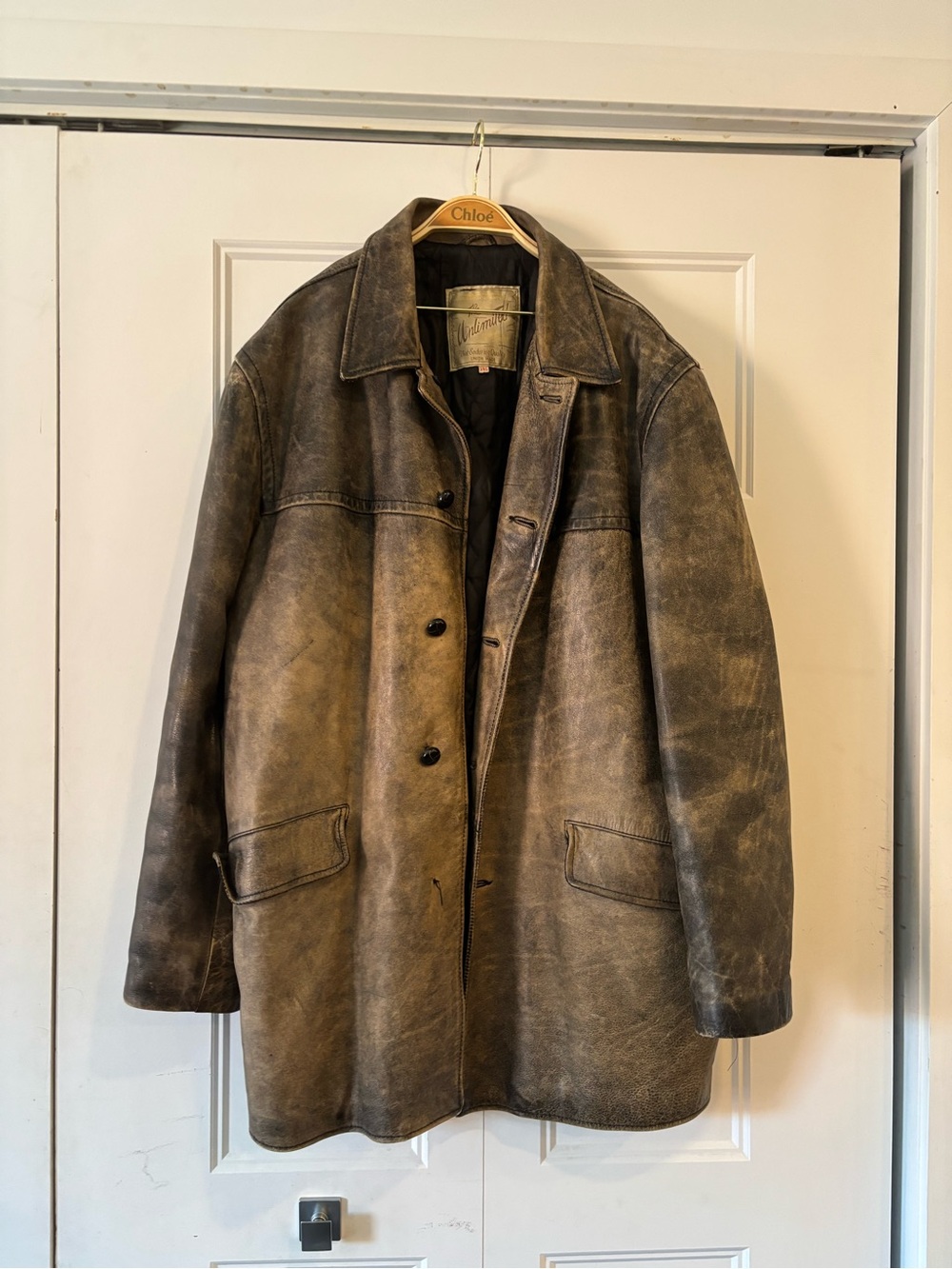 Vintage Brown distressed Leather Coat - XXL